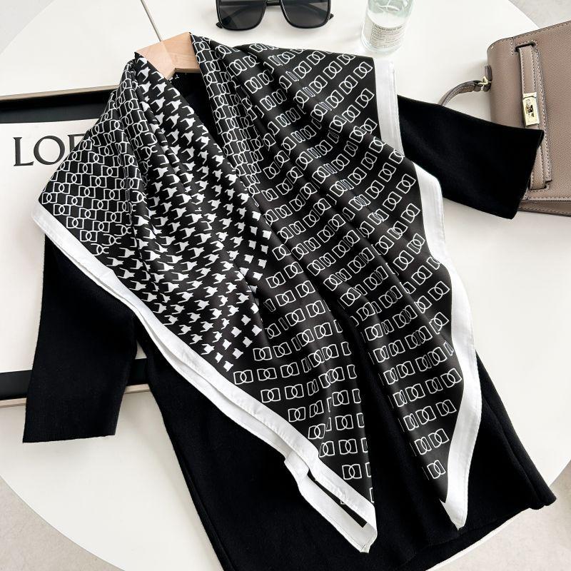 Печатный буквенный высококачественный искусственный шелк женский твил шелковый декоративный женский шелковый шарф