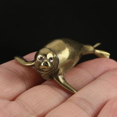 Животное Латунный Тюлень Металлическая Фигурка Креативный Морской Организм Чайный Питомец Украшение для Стола Домашний Декор Коллекция Ремесел