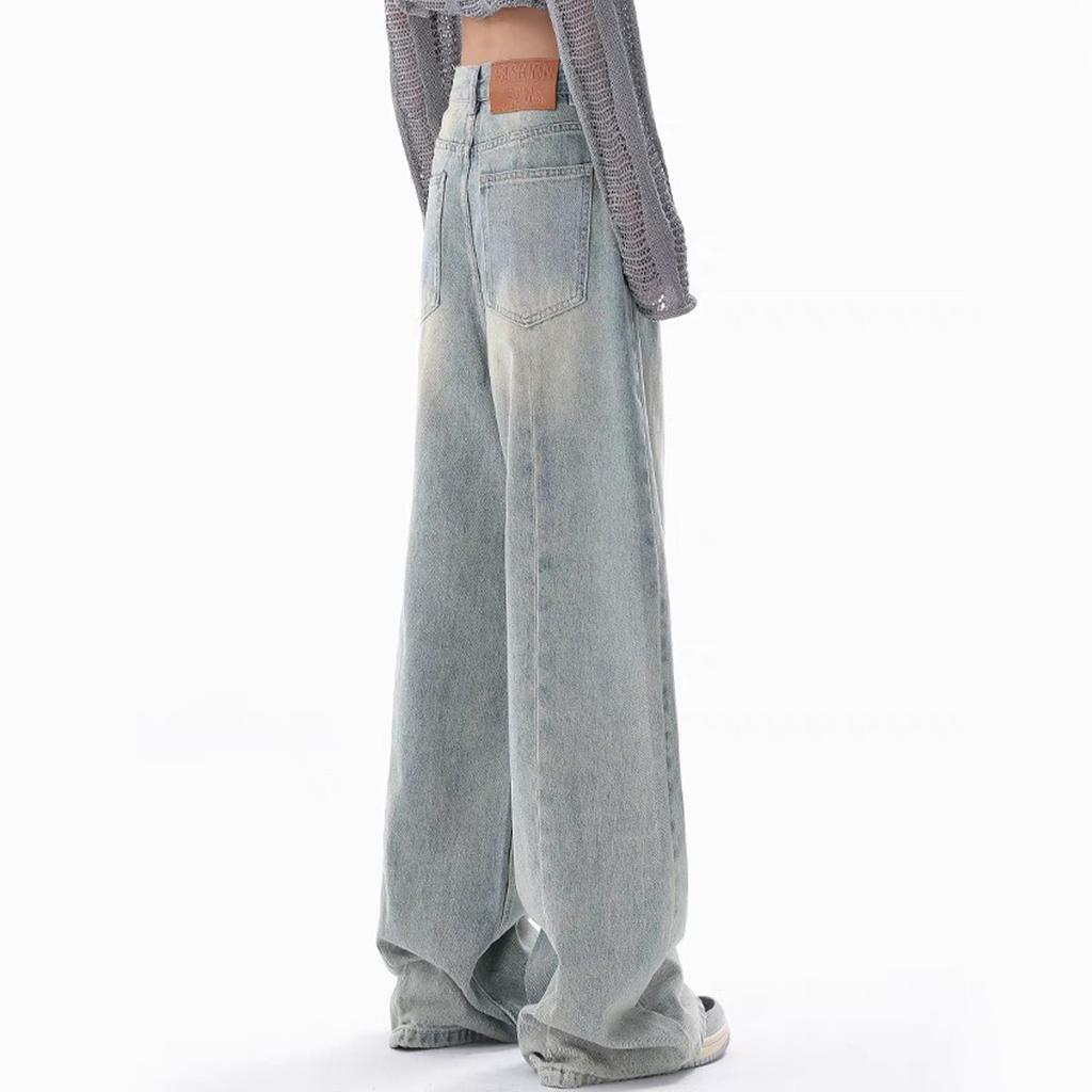 Свободный дизайн, джинсы с высокой талией в стиле ретро, ​​женские модели для похудения и свисания, широкие брюки для мытья полов
