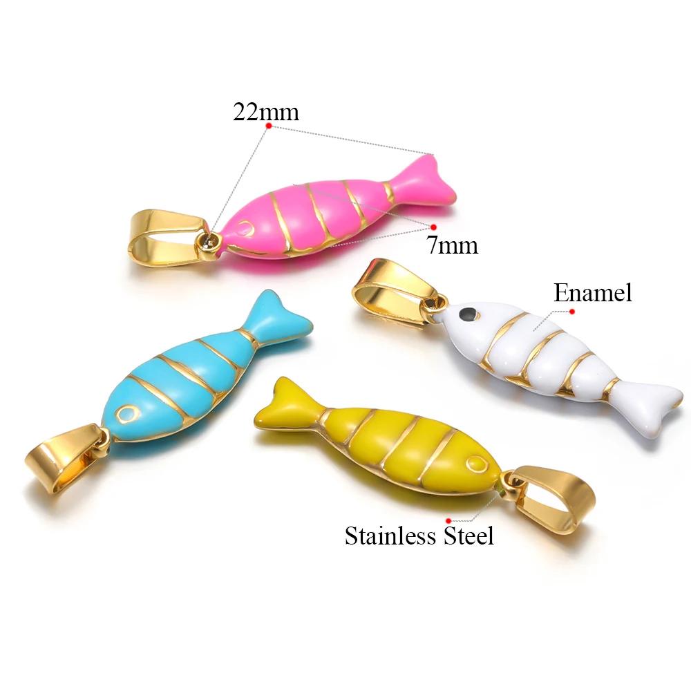 5pcs Stainless Steel Enamel Fish Bracelet Making Necklace Pendants Charms for DIY Jewelry Findings Handmade Crafts Accessories