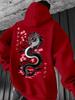 Pullover Hooded Sweatshirt Unisex Men Women Dragon Sakura Graphic Print Hoodie Streetwear Long Sleeve Tops With Kangaroo Pocket