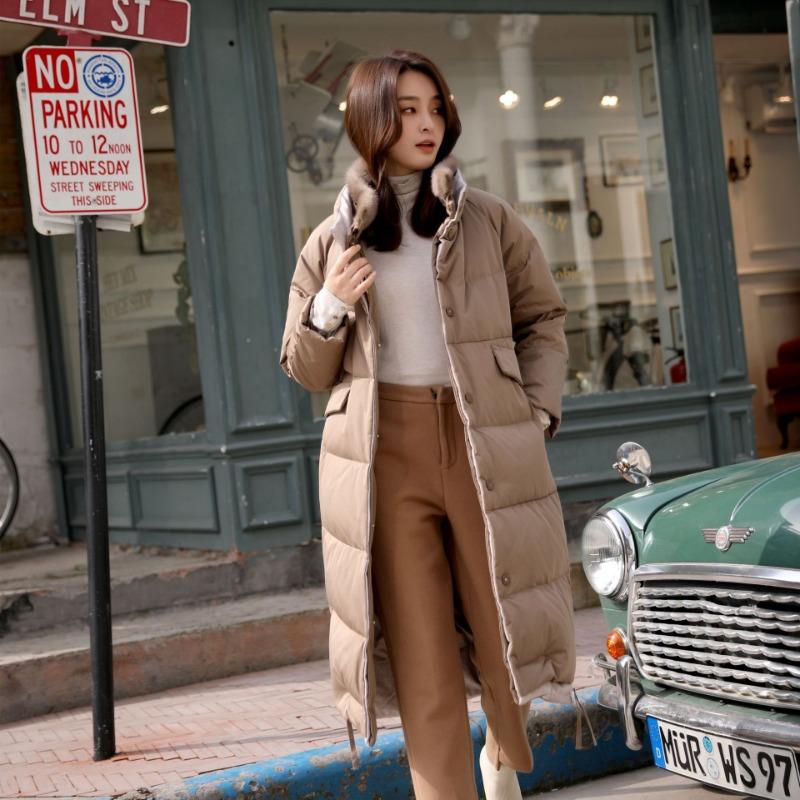 Women's 90-down Solid Color White Goose Down Medium and Long New Women's Clothing Thickened Down Jacket