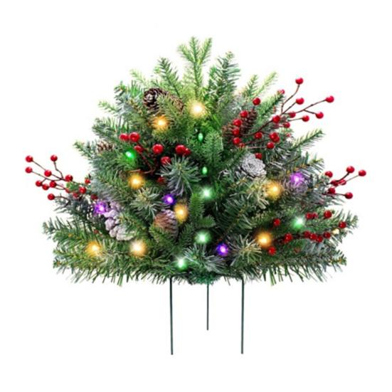 Предварительно освещенная рождественская елка, наполнитель для урны, работающая от батареек искусственная рождественская елка с шишками, ягодами, праздничный наполнитель для кашпо на крыльце с треножным колышком и светодиодами