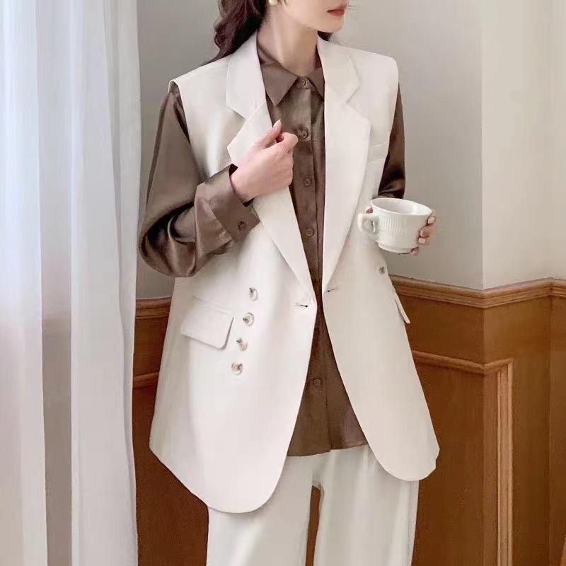 Black Womens Halter Suit Collar Sleeveless Vest For Commute