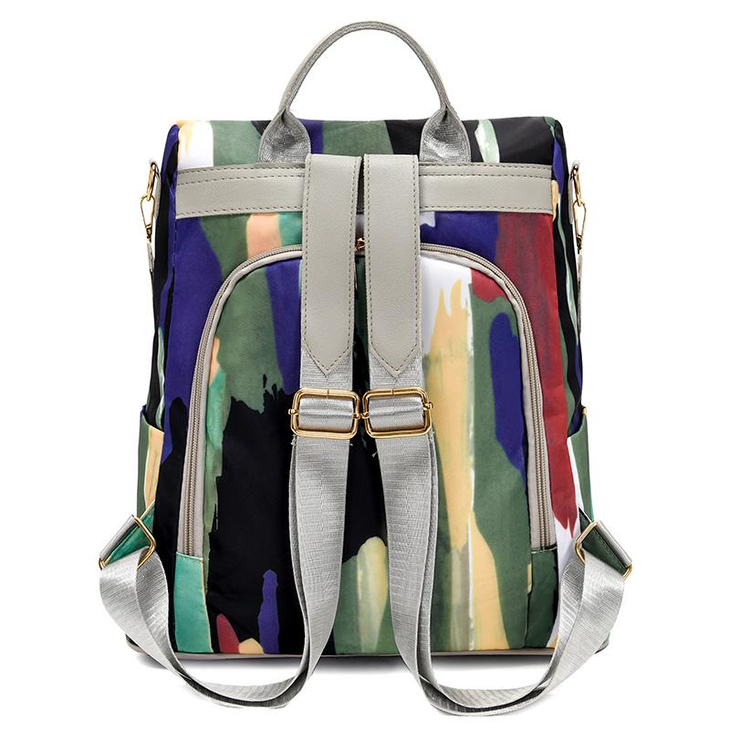 Anti-Theft Backpack Women's Multi-Use Shoulder Bag Colourful Print Travel Lightweight Oxford Women's Bag