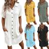 Fashion Women's Summer Casual Short Sleeve V-Neck Button Dress