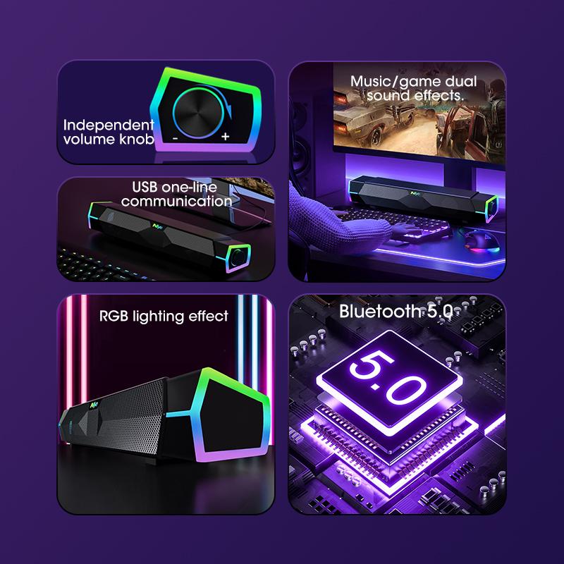 Беспроводная стереосистема Sound Bar PC Speaker Surround Soundbar Bluetooth Проводные компьютерные колонки RGB Сабвуфер для ноутбука Театр ТВ