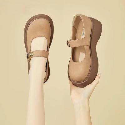 Маффины на толстой подошве туфли Мэри Джейн детские новые осенние повседневные одинарные туфли с открытым верхом универсальные маленькие кожаные туфли