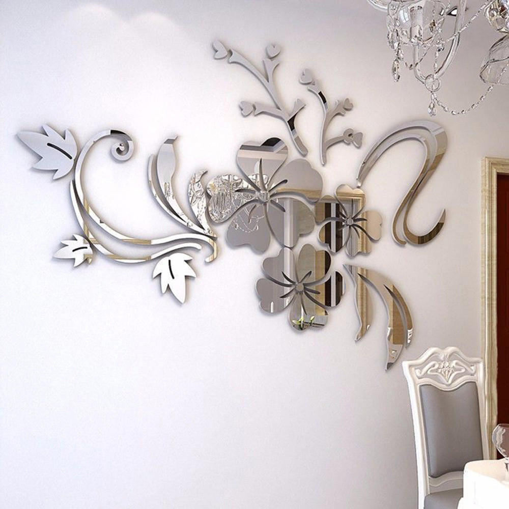Acrylic Flower Mirror 3D Decorative Wall Stickers, Art Muralist for Bedroom TV Background Decoration