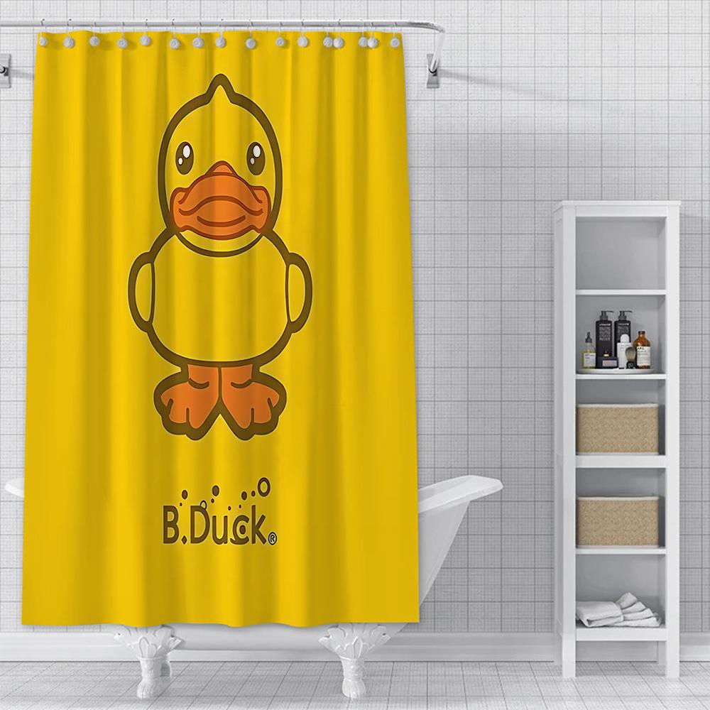 Little Yellow Duck Cute Animal Shower Curtain Waterproof Polyester Fabric Paint Bath Curtain Home Bathroom Decor Curtain Hook