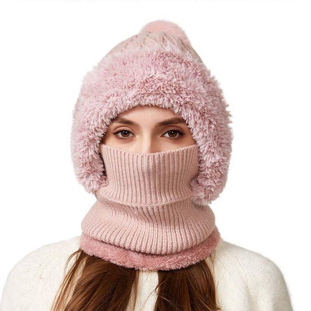 Windproof 2in1 Scarf Hat Plush Balaclavas Hat Fashion Winter Cap Mask Set Riding
