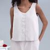 Женский летний жилет с круглым вырезом, свободные топы без рукавов, однотонные топы с планками на пуговицах, уличная одежда