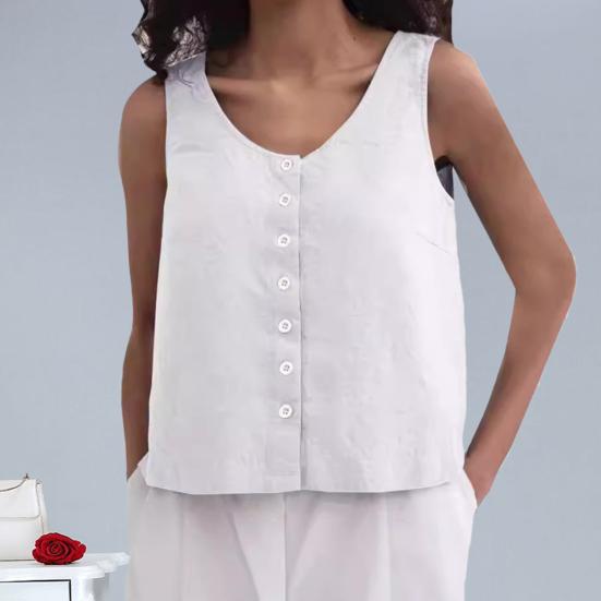 Женский летний жилет с круглым вырезом, свободные топы без рукавов, однотонные топы с планками на пуговицах, уличная одежда