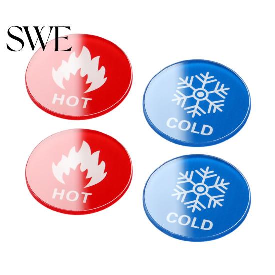 Hot Cold Marker Sign 2 Pairs Acrylic Waterproof Self-adhesive House Kitchen Bathroom Office Water Temperature Indication Round Square Warning