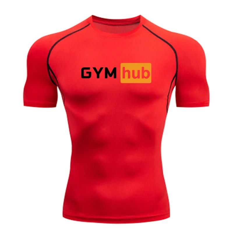 Gym Hub Печать Мужская Компрессионная Футболка Тренажерный Зал Тренировка Спорт Быстросохнущая Облегающая Футболка На Открытом Воздухе Тренировка Фитнес Эластичность Топы Футболка