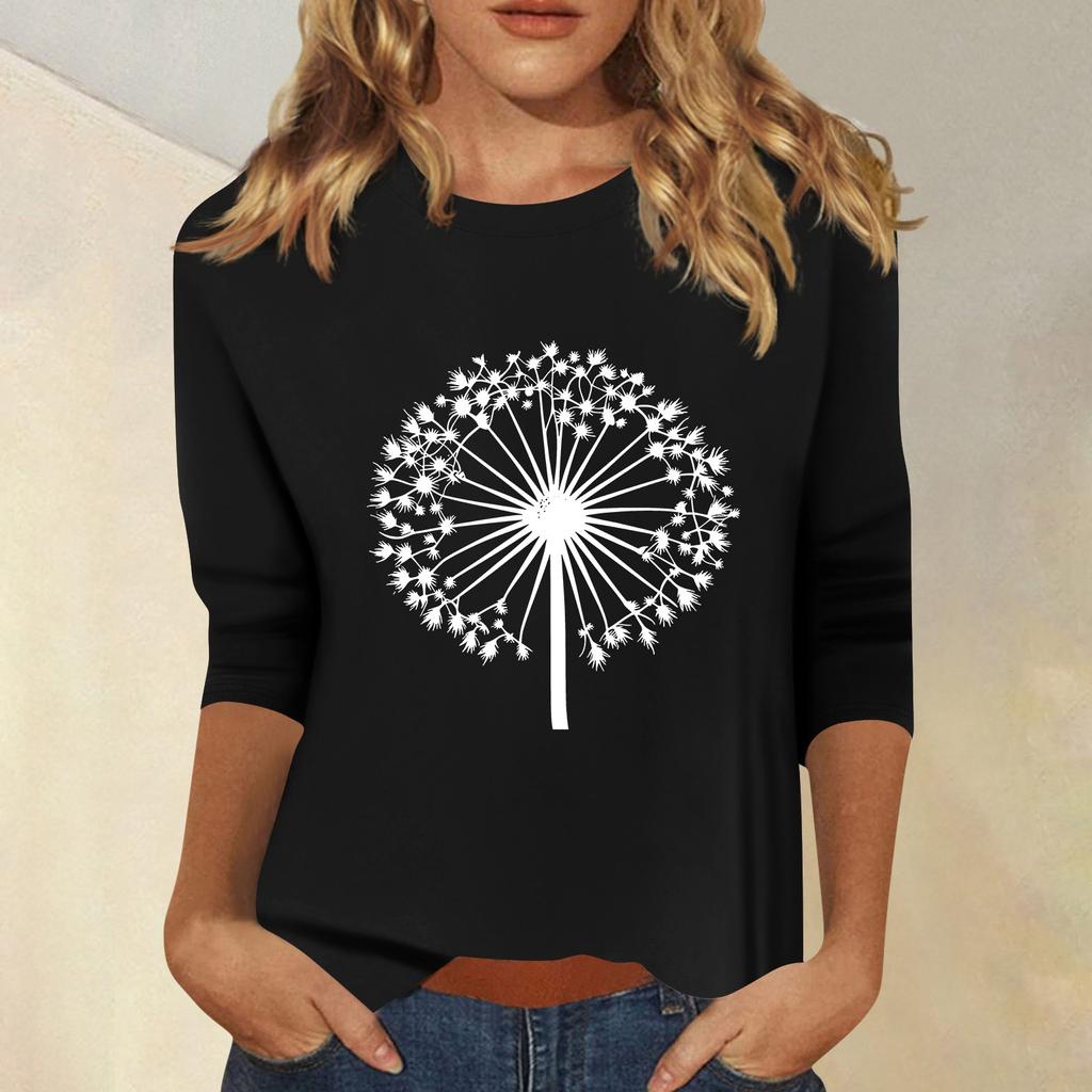 Women's Fashion Casual  Printed Seven Sleeve Round Neck Top