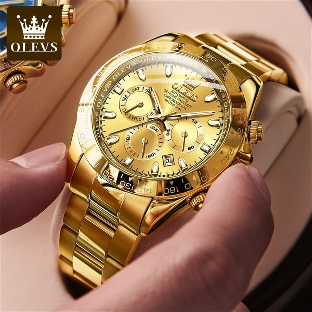 OLEVS Full Gold Automatic Wristwatch for Men Auto Date Waterproof High end Men's Watches