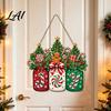 Candy Cane Holiday Sign Christmas Door Joy Hanging Wooden Sign Gingerbread Wreath Mason Decorative Wood Board for Windows Jar Welcome Front