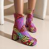 Checkerboard Pattern Square Toe Chunky Heel High-Top Women's Boots Plaid Pattern Catwalk Shoes Zip Plush Inner Winter Short Boot