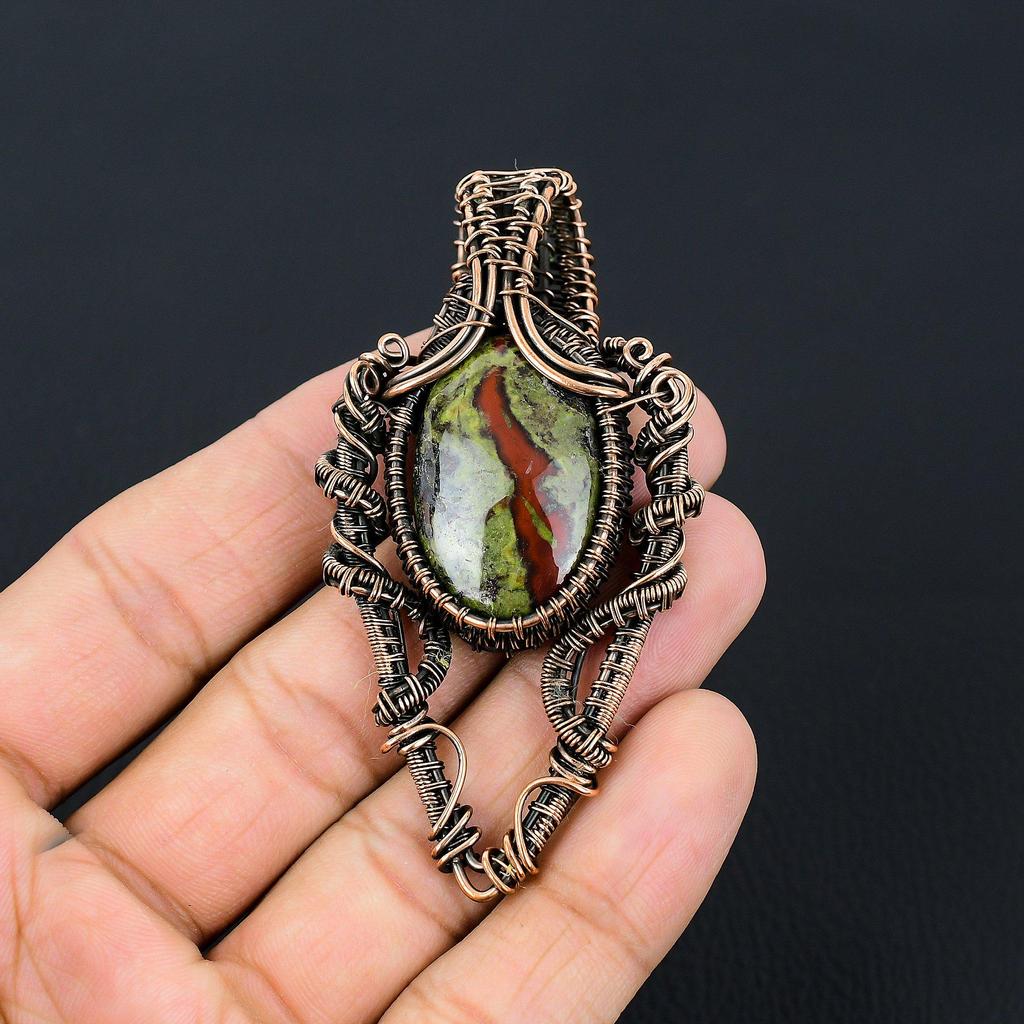 Dragon Blood Jasper Gemstone Handmade Copper Wire Wrap Jewelry Pretty Pendant For Love