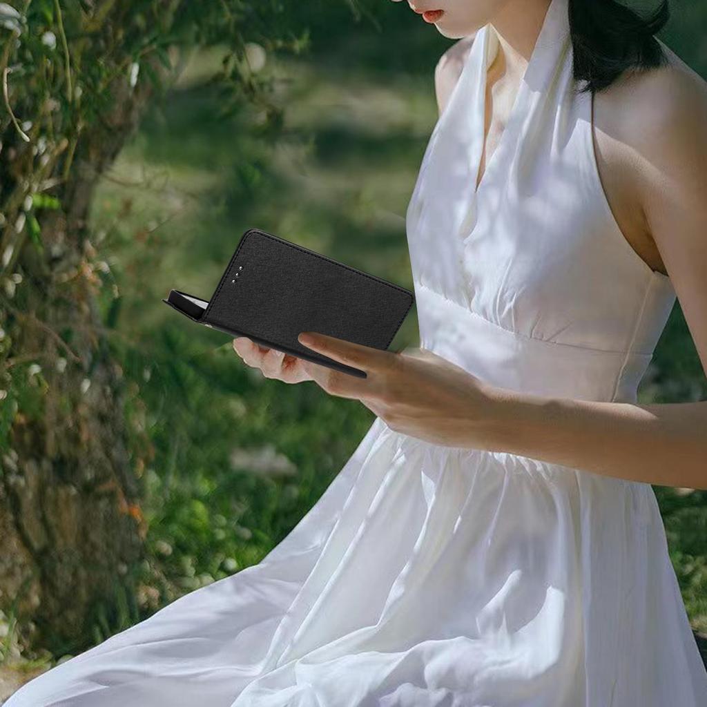 Classics Smooth Silk Leather Phone Wallet Case Book Kickstand For iPhone Samsung Xiaomi Redmi Google Moto Pro Solid Girls Magnetic Card Flip Cover Bag