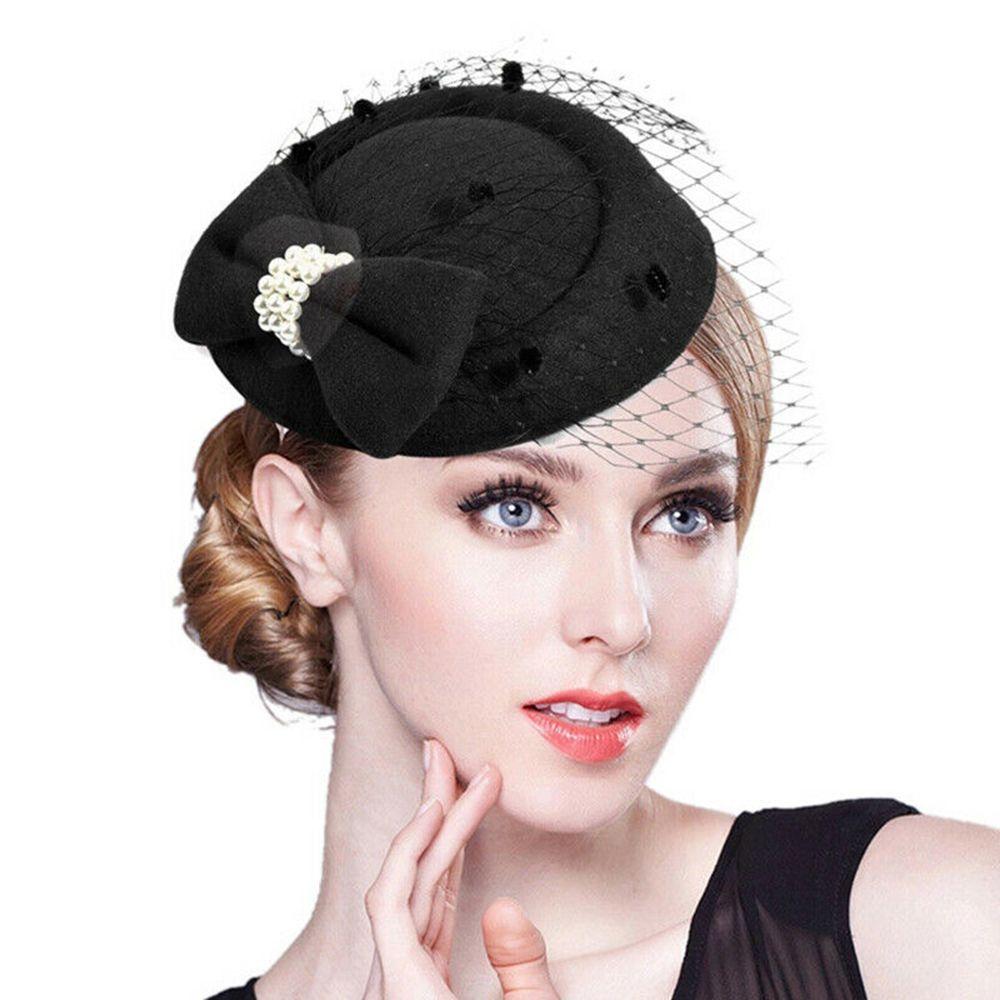 Hats Retro Hairclip Bowknot Veil Bridal Headdress Womens Vintage Hat Fascinator Hair Pillbox Hat