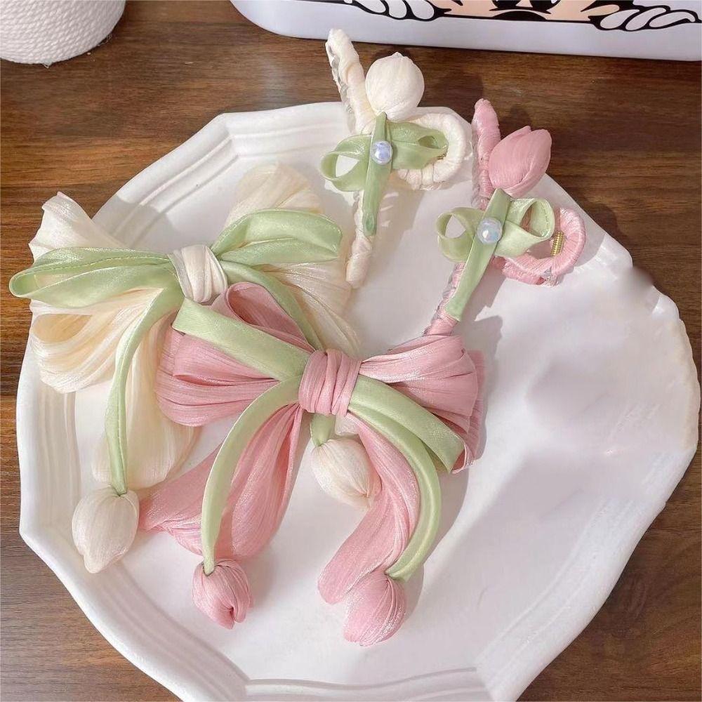 Cloth Tulip Ribbon Hair Ring Hair Tie Flower Hair Claw Exquisite Bowknot Hair Clip Girl