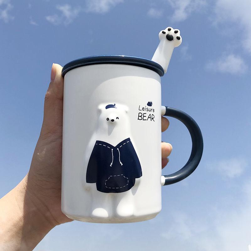 Креативная рельефная кружка, чашка с белым медведем, персонализированная керамическая чашка, кофейная чашка, чашка для молока, чашка для воды, набор для питья