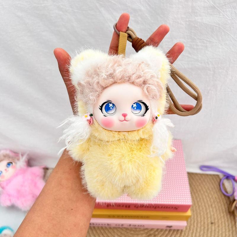 Cute Cartoon Fluffy Curly Hair Vinyl Face Plush Doll Pendant Backpack Hangings Decoration Gifts