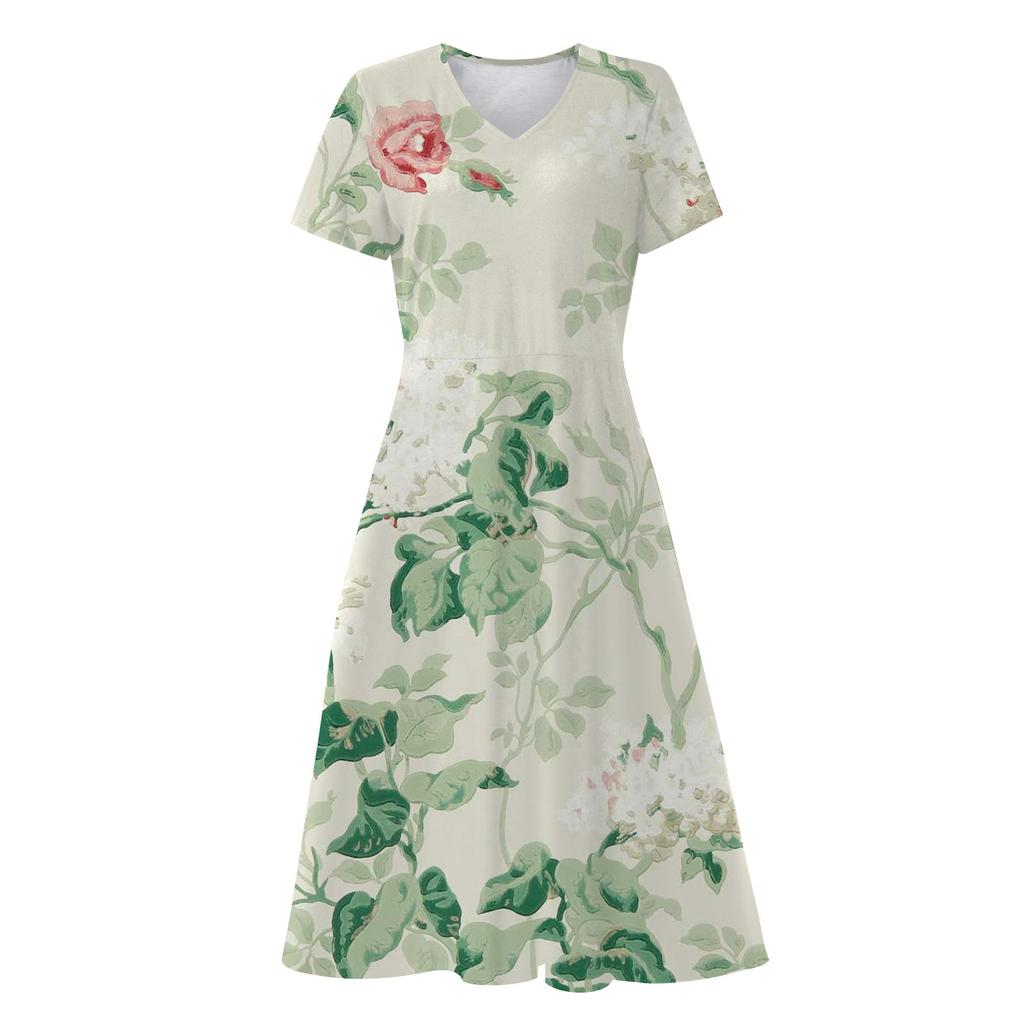 Women's Summer Casual Floral Print Short Sleeve Swing Dress