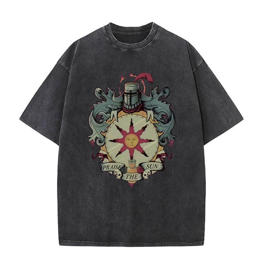 Washed Vintage Game Dark Souls Prepare To Die Graphic Tshirt Men Women s Gothic Rock Tshirts Mens Punk Oversized T Shirts