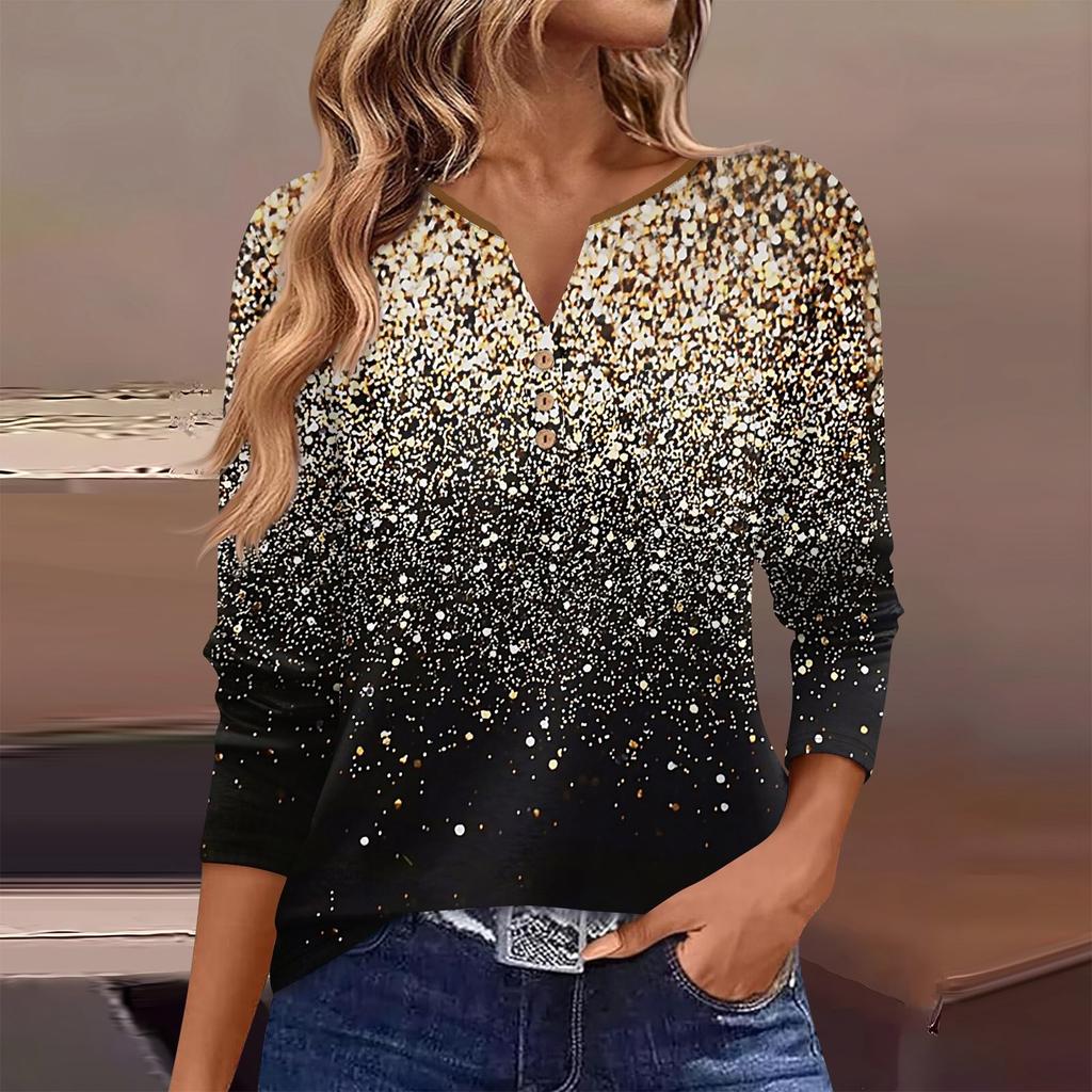 Женская футболка с длинным рукавом на пуговицах, повседневная, выходного дня, модная, базовая, с V-образным вырезом, обычная, с карманом