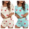 Women's Pajamas Suit Love Printed Short-sleeved Round Neck T-shirt and Shorts Two-piece Set