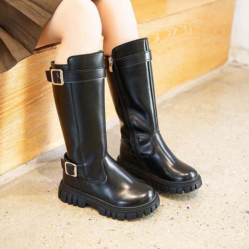 New Children's Winter Boots Classic Black School Boots for Girls Mid-calf Versatile Kids Causal Fashion Cotton Boots Round-toe