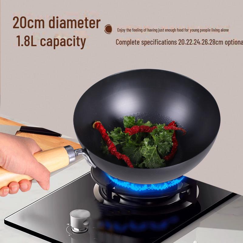 Мини-сковорода без покрытия диаметром 20 см для индукционных плит — компактная, легкая, идеальная для использования одним человеком