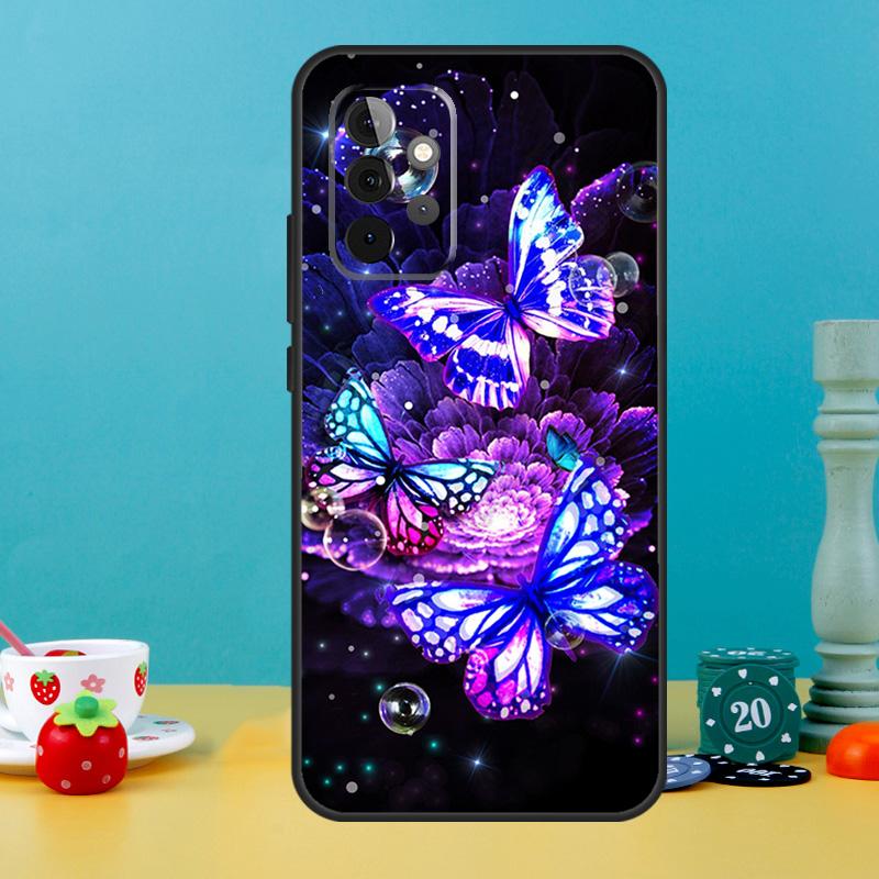 Black Beautiful Butterfly Case For Samsung Galaxy A25 A54 A34 A14 A52 A32 A12 A13 A33 A53 A15 A16 A36 A56 A26 A05 A35 A55