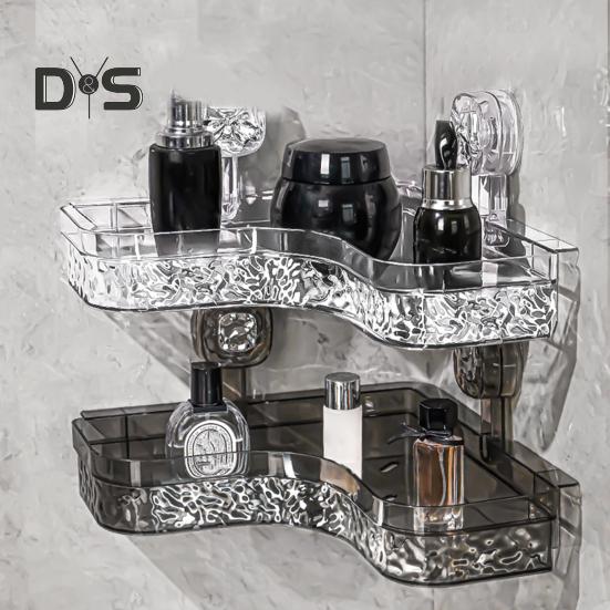 Полка для хранения Caddy с прозрачной стеной без сверления и присоской. Треугольные отсеки. Прочная несущая способность. Простая установка. Угловая полка для хранения в ванной комнате.