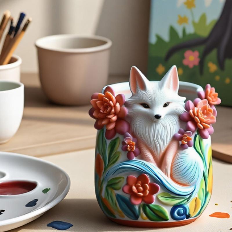 Гибкая многоразовая форма для цветочного горшка с детальным дизайном лис, силиконовая текстура для работы с смолой, бетоном, цементом