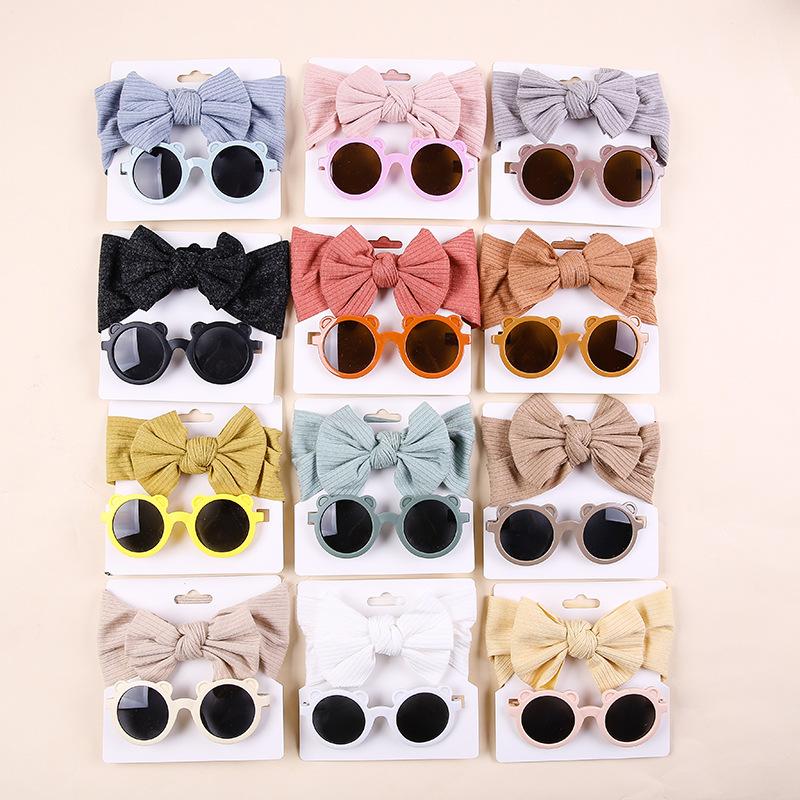 Baby Hair Accessories Summer Infant Headband Sunglasses Sun Protection Beach Kids Sun Glasses Head Band Set 2Pcs/Pack