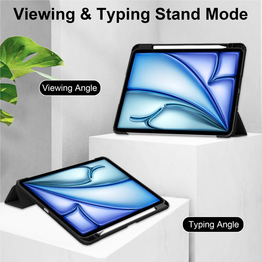 Для iPad Эйр 13 (2025)/(2024) Чехол из ПУ кожи Прозрачная акриловая накладка для планшета Поддержка авто сна/пробуждения