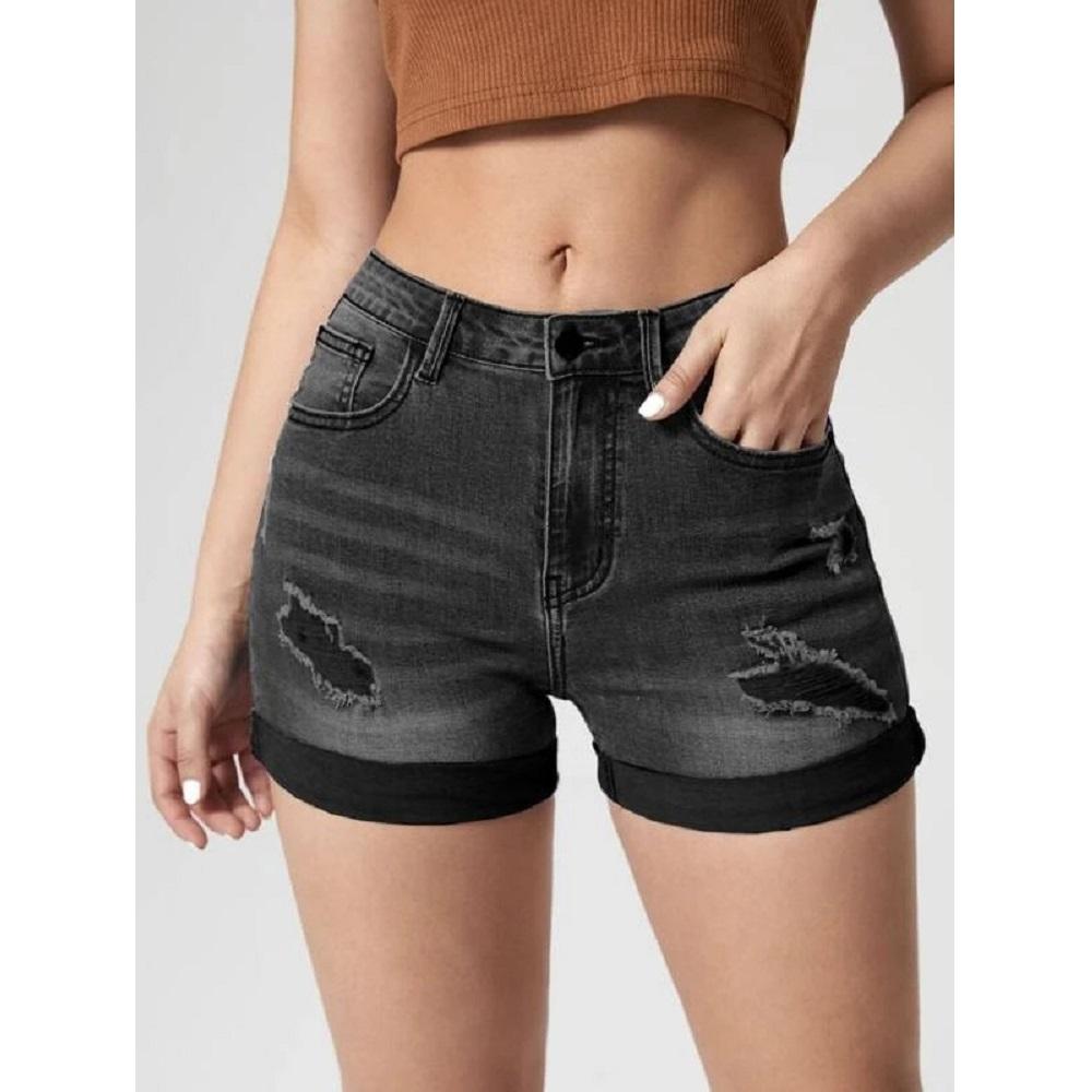 Женские летние джинсовые шорты с высокой талией, рваные эластичные джинсы, короткие брюки, женские повседневные шорты