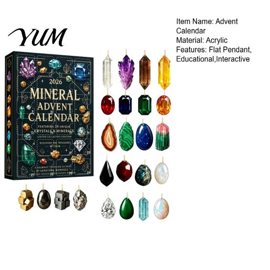 Christmas Tree Hanging Ornament Gemstone Advent Calendar, 24-Day Mineral Countdown Set with 2D Rock Collection for Adults Acrylic Ornaments,