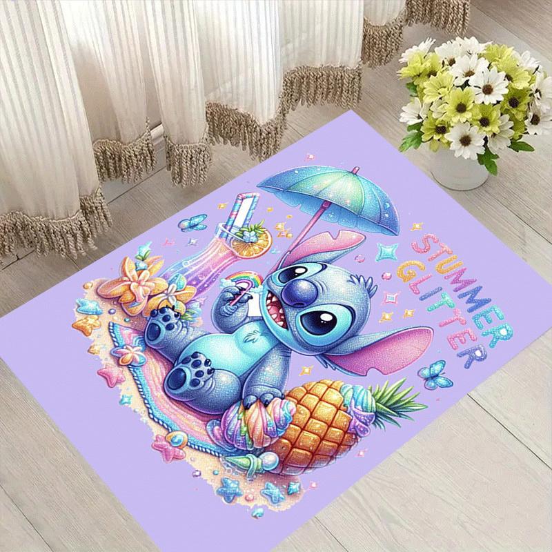 1pc Cute Stitch Pattern Area Rug Soft Flannel Floor Mat for Living Room,Office,Bedroom and Carpet,Sofa Coffee Table Floor Mat