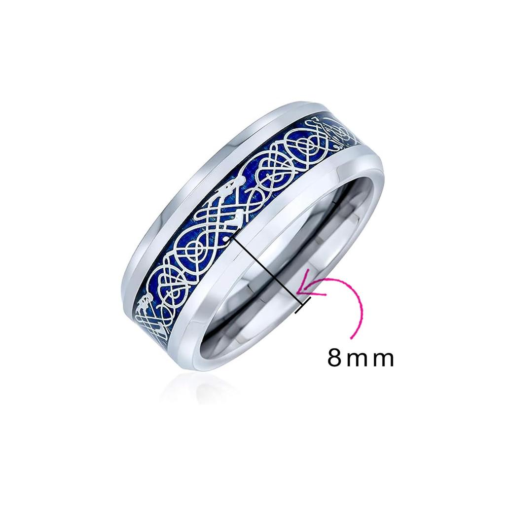 Titanium Width 8mm Celtic Knot Blue Silver Dragon Pattern Comfort Fit Wedding Ring Size 23 [Bling Jewelry]