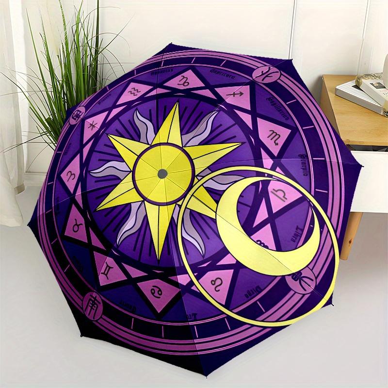 Zodiac Sun & Moon Symbol StickerUmbrella, Portable 3-Fold Umbrella for Men & Women,Christmas Gift ES304