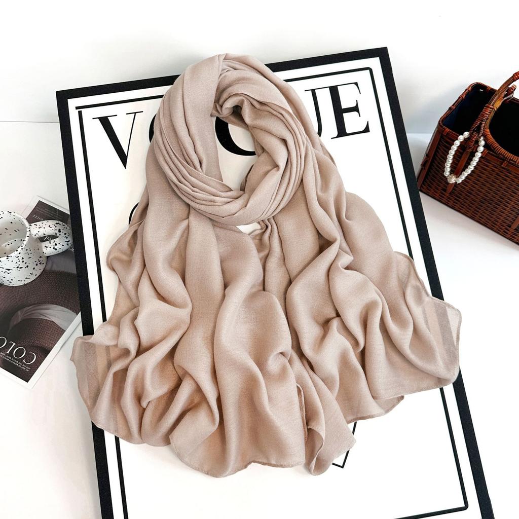 Cotton And Linen Scarf Women'S Yarn Scarf Solid Color Scarf Summer Sun Protection Breathable Shawl Retro Rough Edge Silk Scarf