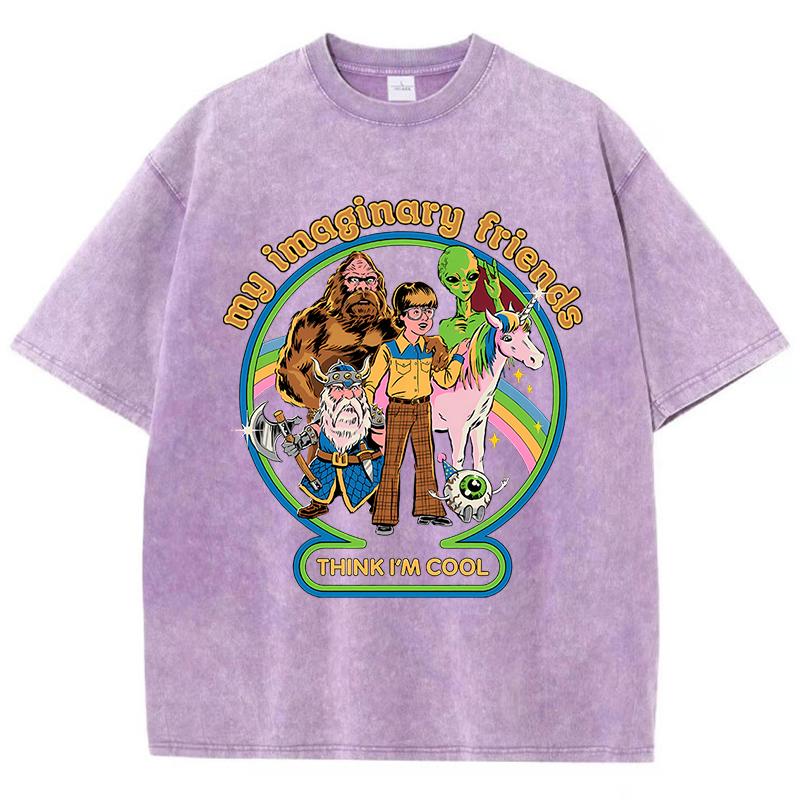 Мои воображаемые друзья думают, что я крутой, стираная ретро-футболка для мужчин, мягкая повседневная футболка большого размера, хлопковая футболка, свободная футболка