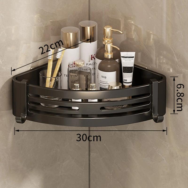 Shower Corner Shelf with Towel Bar Hook Space Aluminum athroom Shelf Without Drilling Shampoo Holder Bathroom Accessori