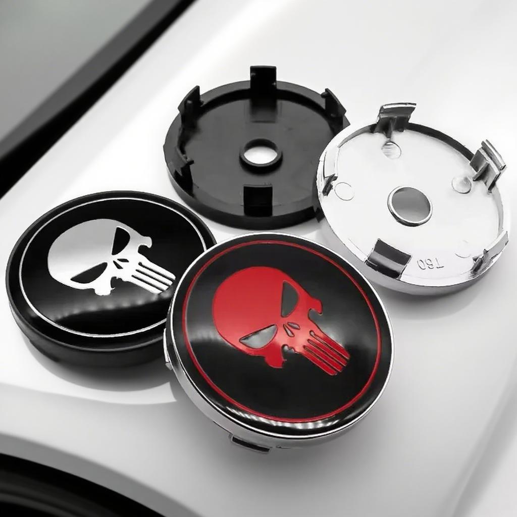 4PCS 56+60MM Universal Skull Car Emblem Wheel Hub Caps Stickers Hubcap Badge Decals For FORD HONDA BMW Audi Chevrolet NISSAN