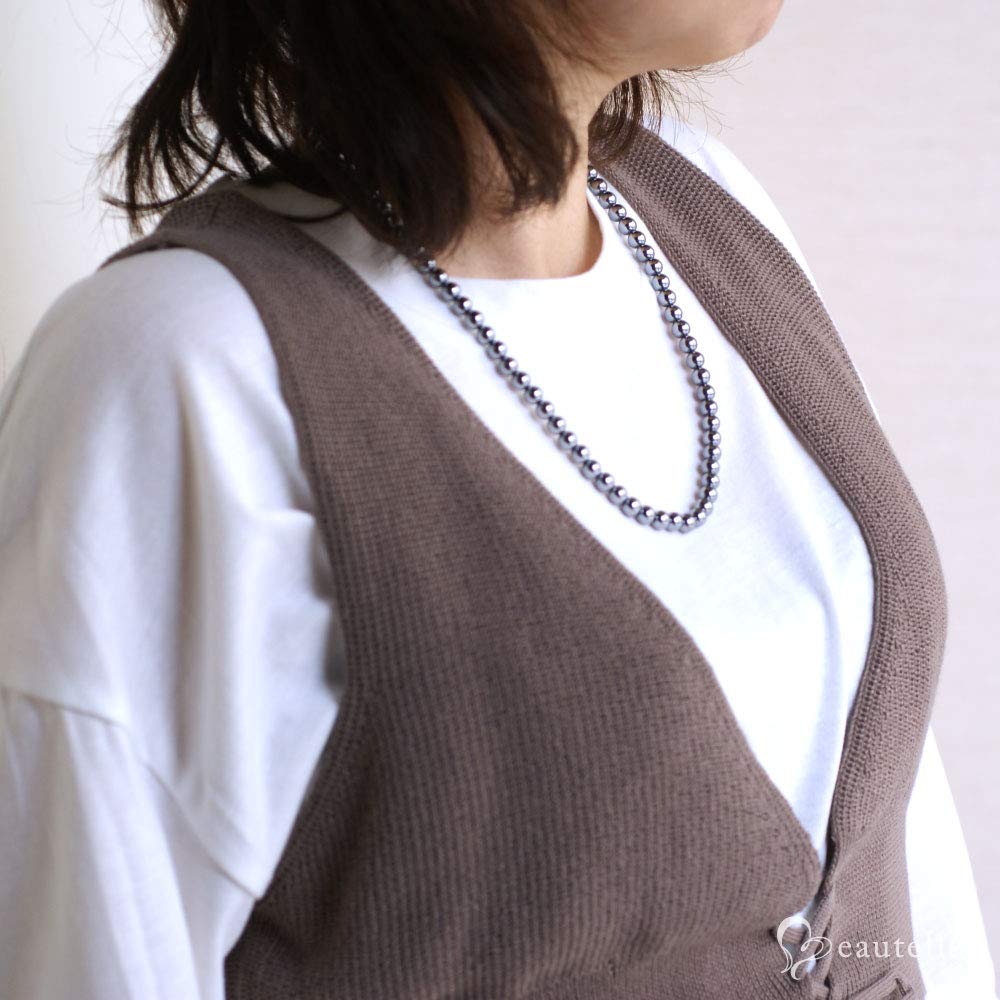 Beauteller Terahertz Stone Bead Necklace 6 Mm 50 Cm Adjustable Extender Unisex Jewelry